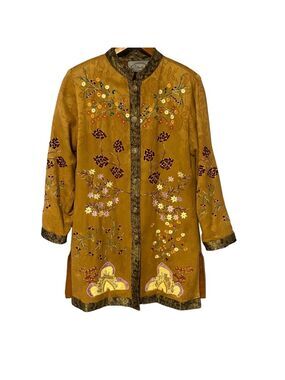 Vintage Alex Kim Embroidered Floral Long  line Jacket size PS